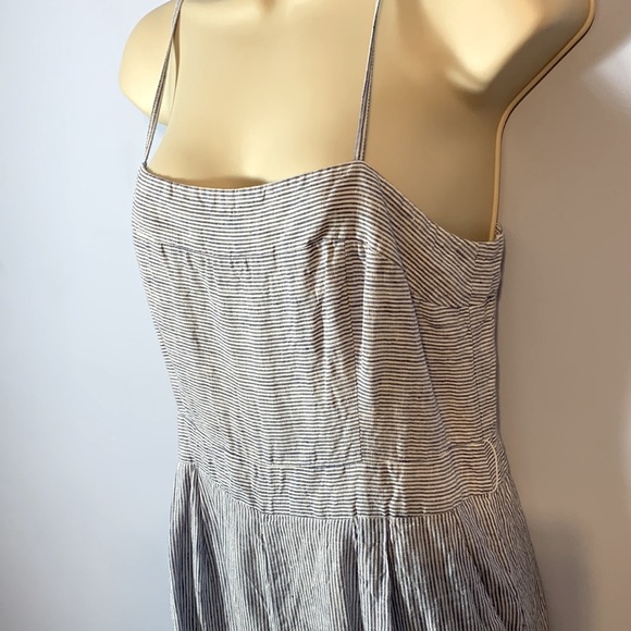 J CREW Spaghetti-strap jumpsuit striped beauchamps linen blue white wide leg 4 - Picture 4 of 14